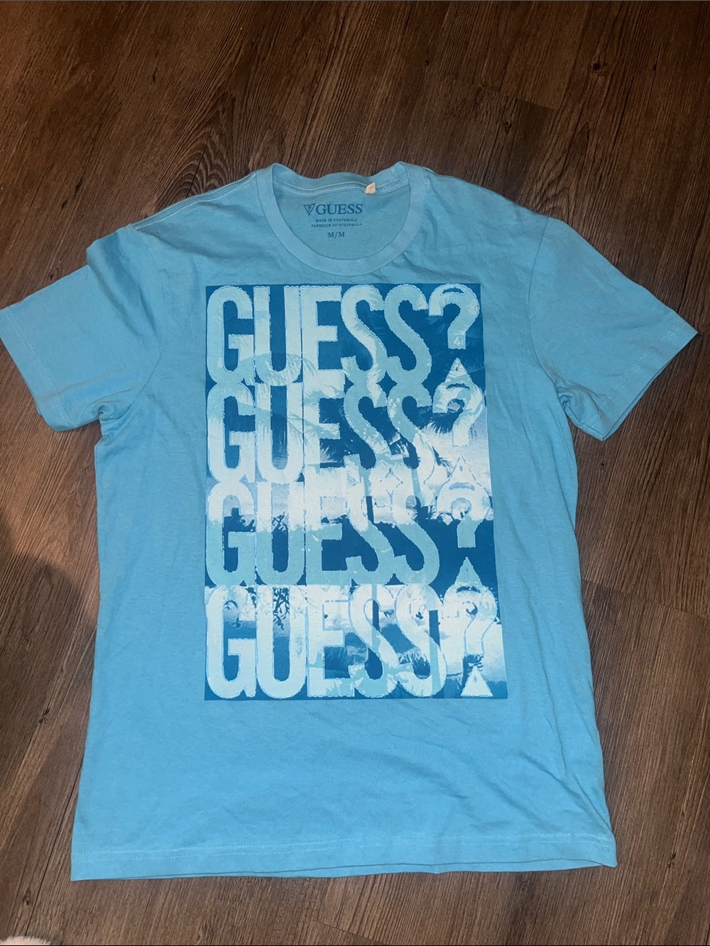 GUESS Vintage Light Blue Graphic Logo Tee